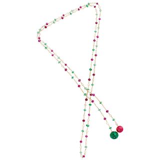An emerald, ruby and simulant base metal necklace.