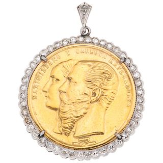 An 18K yellow gold medal and diamond palladium silver pendant.
