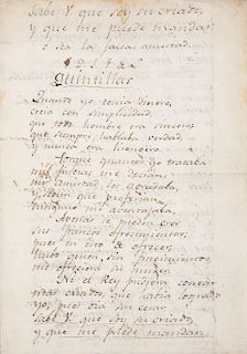D. J. F. de L. Sabe V. que soy su criado, y que me puede mandar... Quintillas. Manuscrito autógrafo de José J. Fernández de Lizardi.