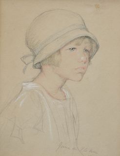 Jane Erin Emmet De Glehn (1873-1961), pencil sketch, portrait of a young girl, signed Jane de Glehn 1926, sight size 11 1/2" x 8 1/2"