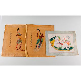 GROUP OF THREE CHINESE COLOR PRINTS, GUANYIN, CRANE, BAT