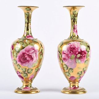 PAIR OF T. FORESTER SEVRES MARKED GILDED FLORAL VASES