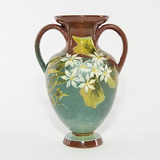DOULTON LAMBETH FLORAL FAIENCE HANDLED VASE BY ROGERS