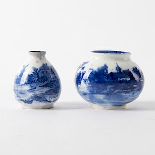 SET OF TWO ROYAL DOULTON BLUE AND WHITE VASES MINIATURE