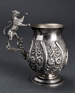 Silver Figural Tiger Handled Mug / Cup