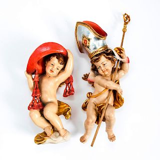 SET OF 2 ANRI WOODEN ANGELS WITH HATS