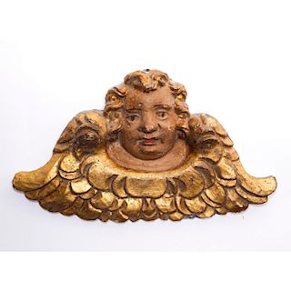 HAND CARVED WOODEN MEXICAN CHERUB ANGEL BUST PLAQUE