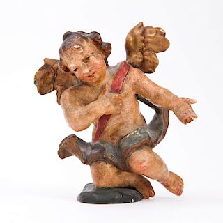 POLYCHROME WOODEN ANGEL HAND OVER HEART