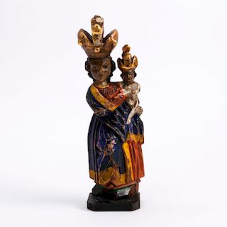 POLYCHROME WOODEN MADONNA AND CHILD