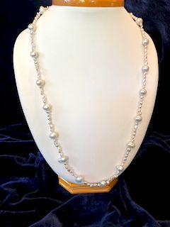 8mm x 10mm White South Sea and Keshi Pearl Necklace