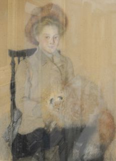 Elmer Livingston MacRae (1875 - 1953), pastel, Portrait of a woman with dog, signed lower right EL MacRae, exhibition of Independent...