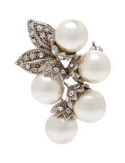 Faux Pearl and Rhinestone Brooch/Pendant, 1960-80s