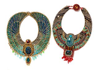 Two Egyptian Style Beaded Collar Necklaces, 2000-10s