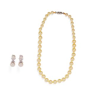 Faux Pearl Necklace and Earrings, 1980-2000s