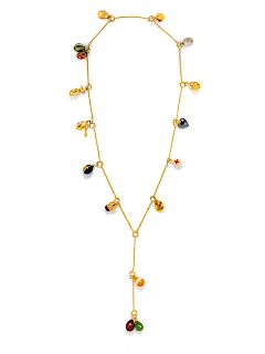 Gold Tone and Enamel Charm Necklace, 1990-2000s