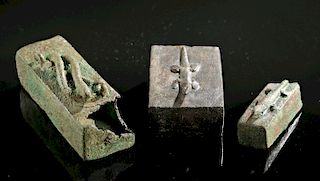 Lot of 3 Egyptian Bronze Sarcophagi w/ Lizards & Snake