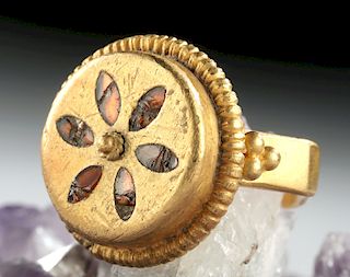 Stunning Byzantine Gold Ring w/ Glass Inlays - 18.2 g
