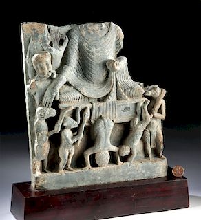 Gandharan Schist Panel - Buddha, Acrobats, Animals