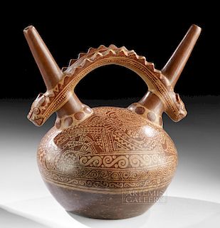 Rare Late Moche Pottery Fineline Stirrup Vessel - TL