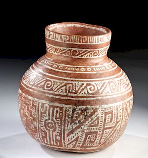Post-Classic Ixcuintli White-on-Red Pottery Jar