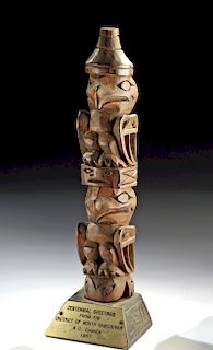 20th C. Nuu-chah-nulth Wood Totem Pole by Peter Joe