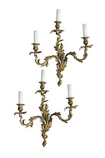Pair of Antique French Louis XV Style Bronze Wall Sconces