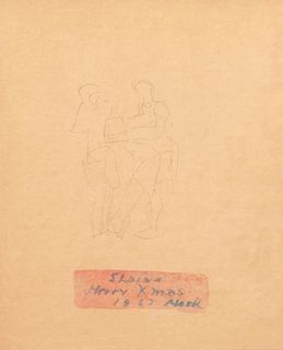 Mark Tobey (1890-1976): Two Figures (Christmas card)