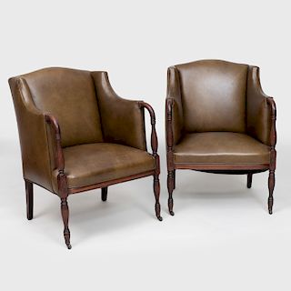 Pair of George III Style Mahogany and Leather Armchairs