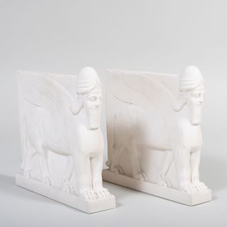 Pair of Copeland Parian Porcelain Assyrian Style Book Ends