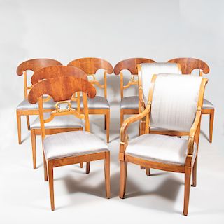 Assembled Set of Eight Russian Neoclassical Style Mahogany and Parcel-Gilt Dining Chairs