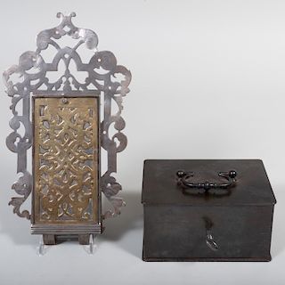 Continental Pierced Steel and Brass Lock Mechanism and a Lacquered Metal Box