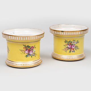 Pair of  Small English Porcelain Yellow Ground Jars
