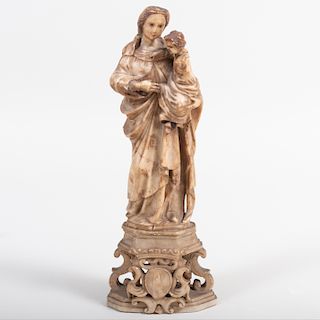 Italian Carved Marble Madonna and Child