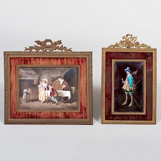 Two Continental Enamel on Copper Plaques in Louis XVI Style Frames, Probably Limoges