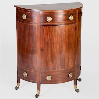 George III Style Inlaid Mahogany D-Shaped Side Cabinet