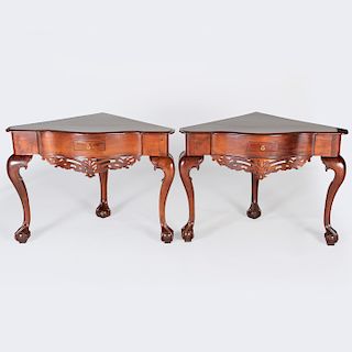 Pair of Small Colonial Style Mahogany Corner Tables