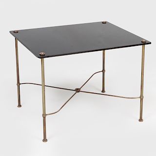 Maison Jansen Style Brass-Mounted Black Glass Side Table