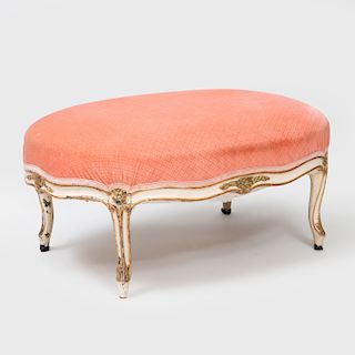 French Louis XV Style White Painted and Parcel-Gilt Oval Bench 