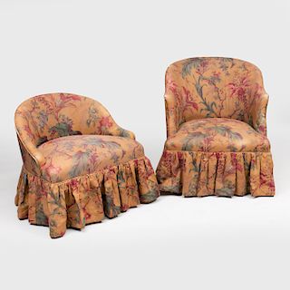 Upholstered Tub Chair and an Upholstered Slipper Chair in Floral Cotton Print