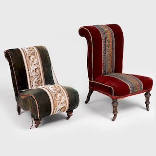 Two Beaded and Velvet Upholstered Victorian Side Chairs