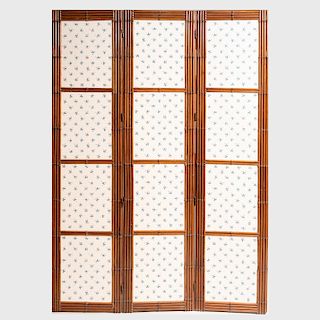 Faux Bamboo and Wallpaper Three Panel Screen