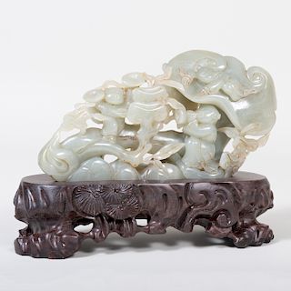 Chinese Jade Group with Boys Amongst Clouds