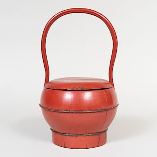 Chinese Red Lacquer Basket and Cover  