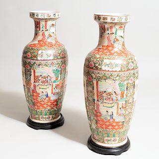Pair of Large Chinese Export Style Vases, of Recent Manufacture