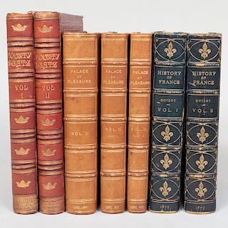 Large Group of Books Including, The Palace of Pleasure, The History of France, Monstrelet Chronicles, and County Seats of Noble Gentlemen of Great Bri