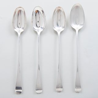 Group of Four George III Silver Stuffing Spoons