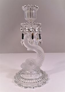 Signed Baccarat Glass Dolphin Candelabra w/ Prisms