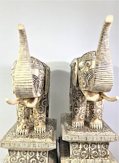 Antique Palace Sized Carved Bone Elephant Statues