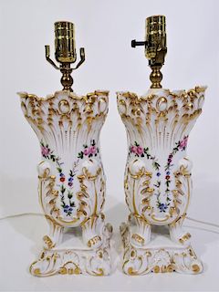Antique Pair, Old Paris Hand Painted Vases/Lamps