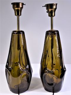 Pair of Mid. Century Modern Hand Blown Glass Lamps